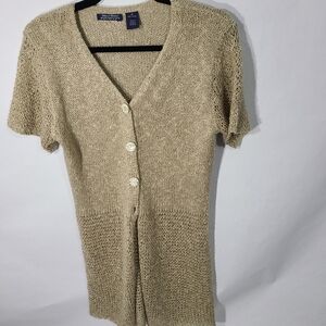 Wind River Women's Size Medium Beige Short Sleeve Sweater Casual Top Cardigan‎